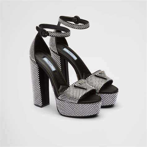 Crystal Satin Platform Sandals With Crystals 